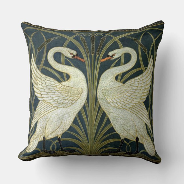 Coussin Walter Crane Swan & Rush et Iris victorien  (Recto)