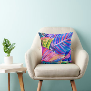 Coussin Watercolor art canna tropicale feuilles