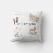 Coussin Watercolor Baby Boy Nursery Birth Stats Keepsaké (Recto)