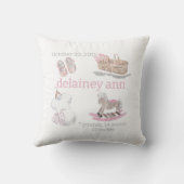 Coussin Watercolor Baby Girl Nursery Birth Stats Keepsaké (Verso)