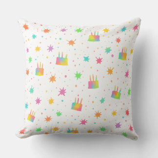 Coussin Watercolor Birthday Cake Colorful Paint Splatter