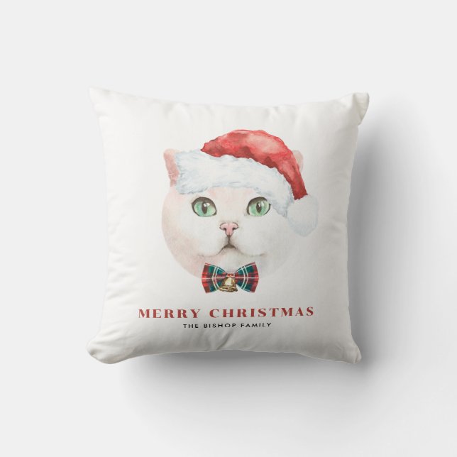 Coussin Watercolor British Shorthair Cat Joyeux Noël (Recto)