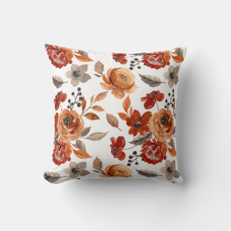 Coussin Watercolor Brown Floral Pattern