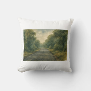 Coussin Watercolor de la route de la forêt calme Campagne