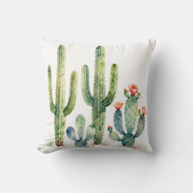 Coussin Watercolor Desert Cactus Garden (Recto)