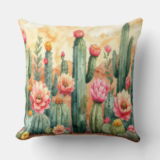 Coussin Watercolor Desert Cactus Garden Pillow