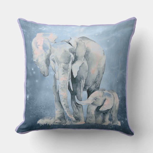 Coussin Watercolor Elephant & Baby Faune Art animal (Recto)