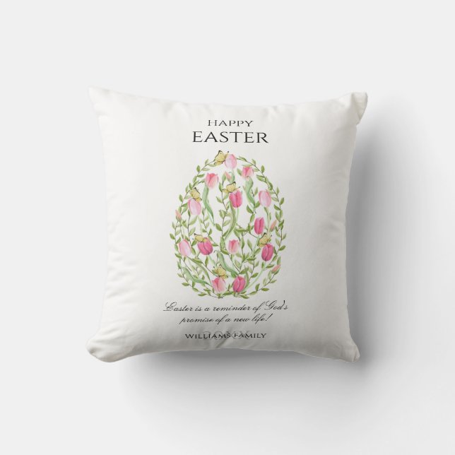 Coussin Watercolor Floral Easter Egg Happy Easter (Recto)