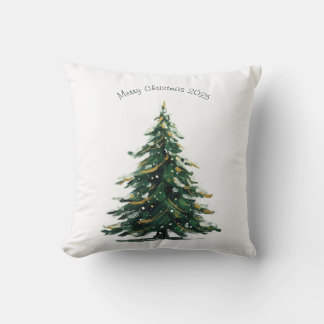 Coussin Watercolor Green Christmas Tree Winter Holiday