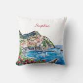 Coussin Watercolor Italian Amalfi Coast Name (Recto)