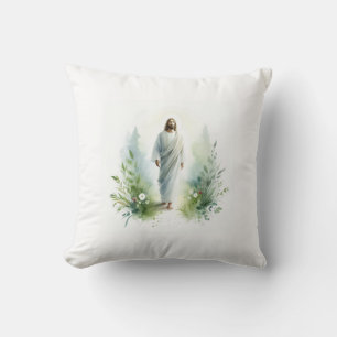 Coussin Watercolor Jesus Christ with Botanical Elements –