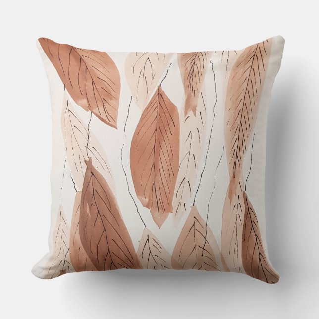 Coussin Watercolor Leaves Brown Terracotta (Recto)