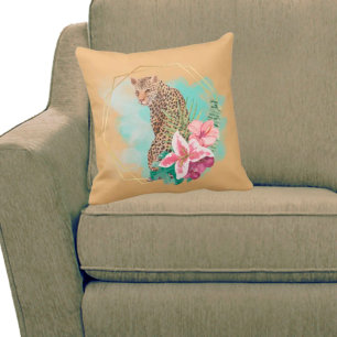 Coussin Watercolor Leopard et Tropical Frame