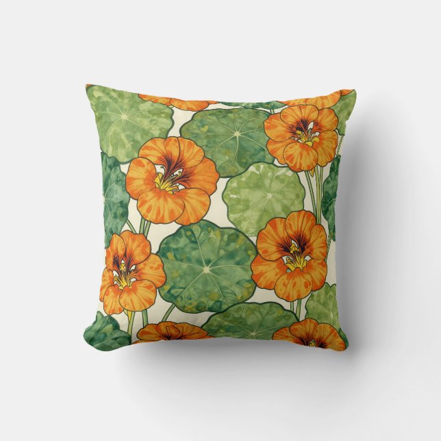 Coussin Watercolor Nasturtium Floral Pattern (Recto)