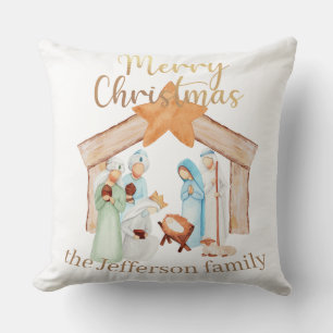 Coussin Watercolor Nativité Scène Joyeux Noël