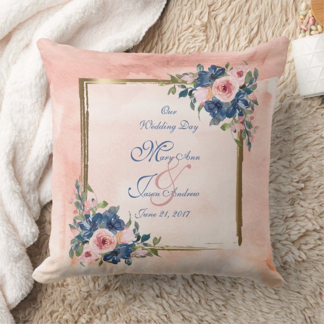 Coussin Watercolor Navy & Blush Mariage (Couverture)