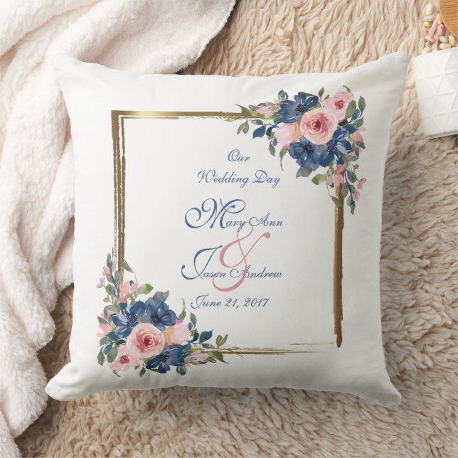 Coussin Watercolor Navy & Blush Mariage (Couverture)