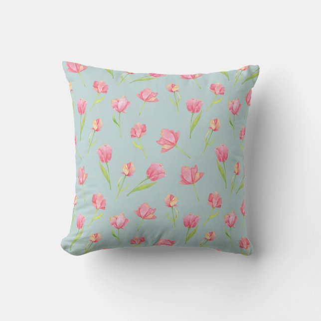 Coussin Watercolor Pattern with Delicate Pink Round Pillow (Recto)