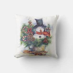 Coussin Watercolor snowman Christmas tree New Year winter