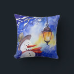 Coussin Watercolor snowman Merry Christmas<br><div class="desc">Watercolor snowman Merry Christmas New year night winter lamp snow</div>