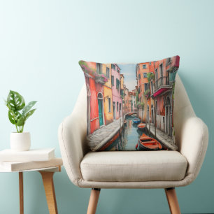 Coussin Watercolor Street à Venise Grand Thon