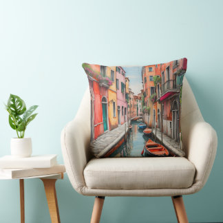 Coussin Watercolor Street à Venise Grand Thon