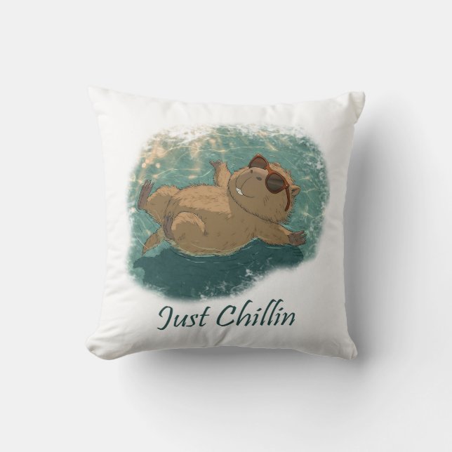 Coussin  Watercolor Style Fun Capybara Just Chillin Quote (Recto)