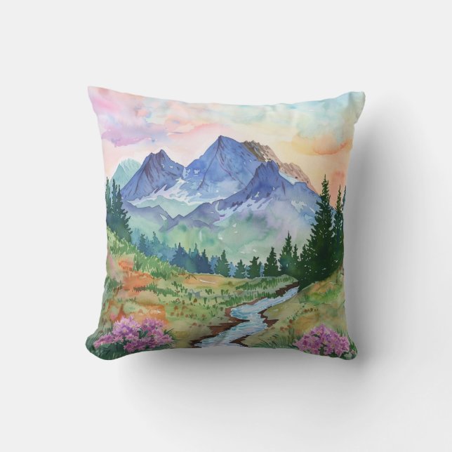 Coussin Watercolor Summer Mountain (Recto)