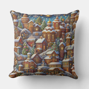 Coussin Watercolor Village Motifs de Noël