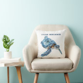 Coussin Watercolor Whimsical Blue Sea Turtle (Chaise)