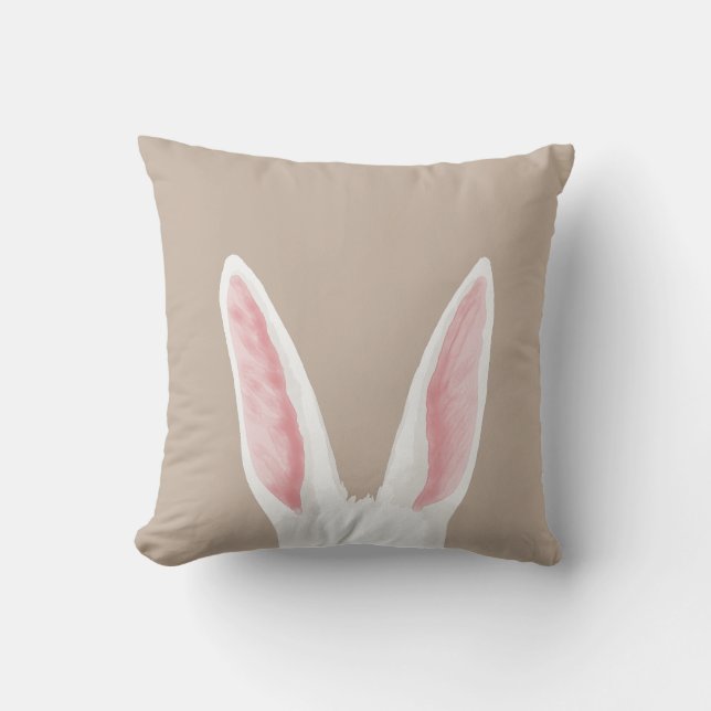 Coussin Watercolor White Bunny Ears On Beige Easter (Recto)