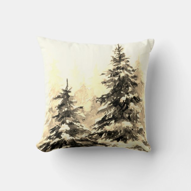 Coussin Watercolor winter forest Christmas tree (Recto)