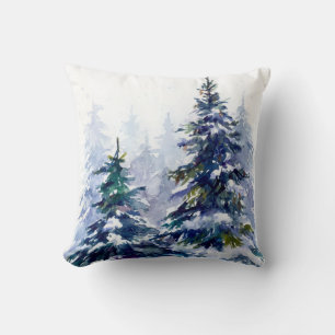Coussin Watercolor winter forest Christmas tree