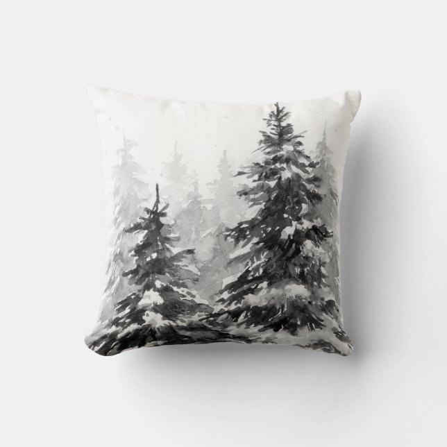 Coussin Watercolor winter forest Christmas tree (Recto)