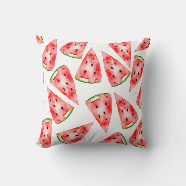 Coussin Watermelon avec graines design aquarelle tendance. (Recto)