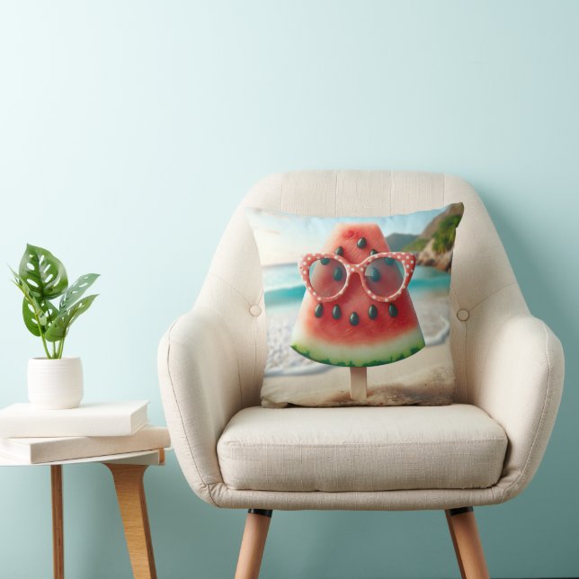 Coussin Watermelon Popsicle portant des lunettes de soleil (Chaise)