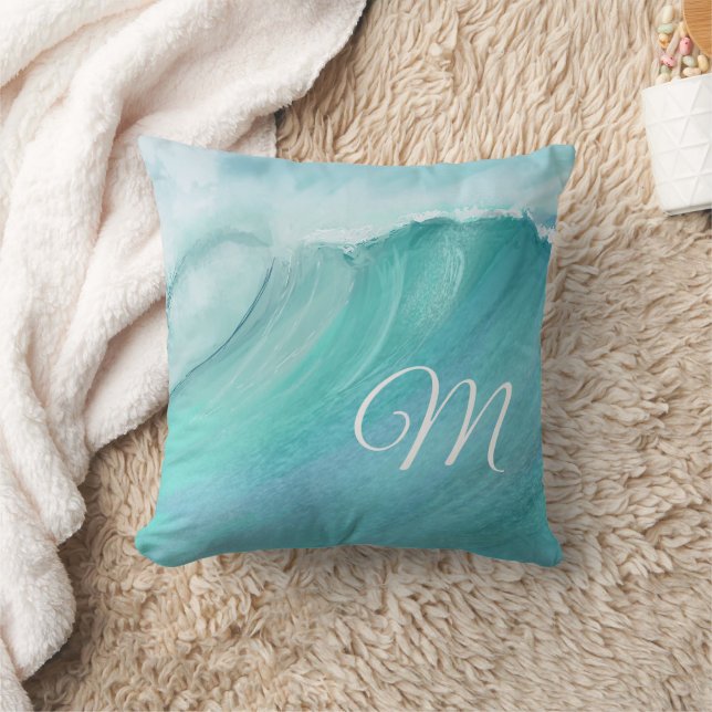 Coussin Waves Blues Aquas Custom Modern (Couverture)