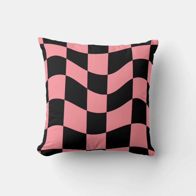 Coussin Wavy Peach and Black Checkerboard Pattern Pillow  (Recto)