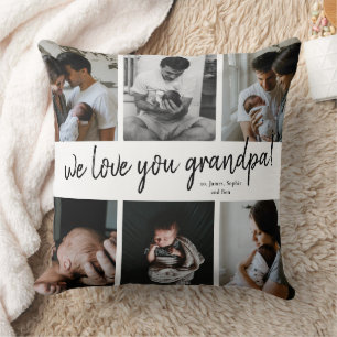 Coussin We Love You Grand-père Modern 6 Photo Collage Père