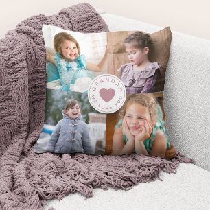 Coussin We Love You Grand'ad Cute Pink Heart Photo Collage