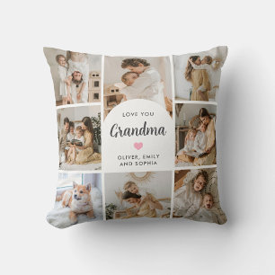 Coussin We Love You Grandma Nana 8 Photo Collage Arch