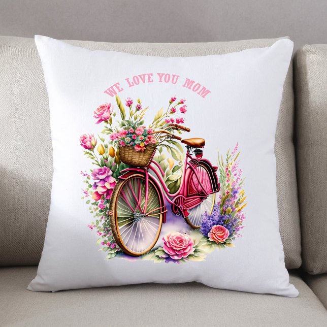 Coussin We Love You Mom Bicycle Pretty Flowers Ajouter pho (Créateur téléchargé)