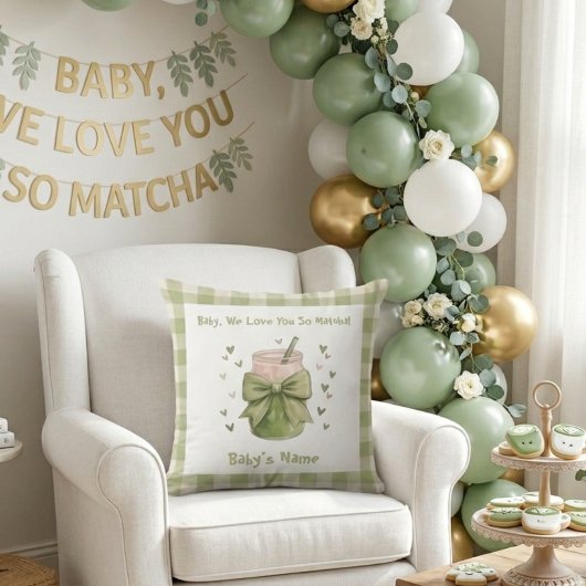 Coussin We Love You So Matcha Cozy Gingham Bow