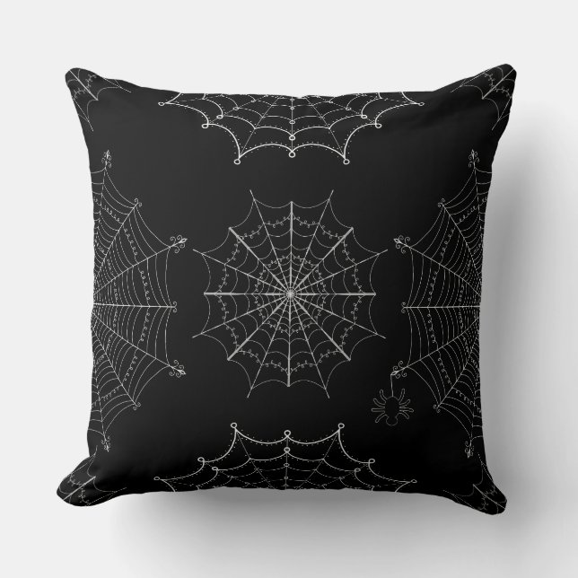 Coussin Webs d'araignées d'Halloween noir et blanc (Recto)
