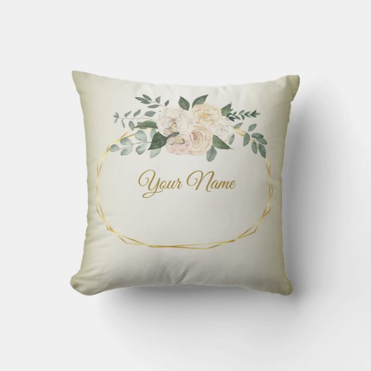 Coussin Wedding Greenery Leaves Pink Floral Gold Geometric (Recto)