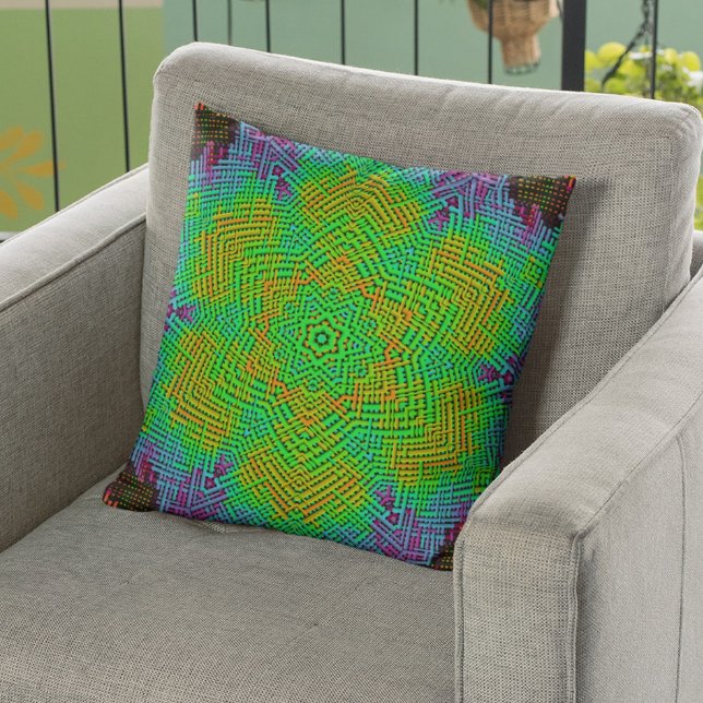 Coussin Weer Mandala Orange Vert et Bleu (Créateur téléchargé)