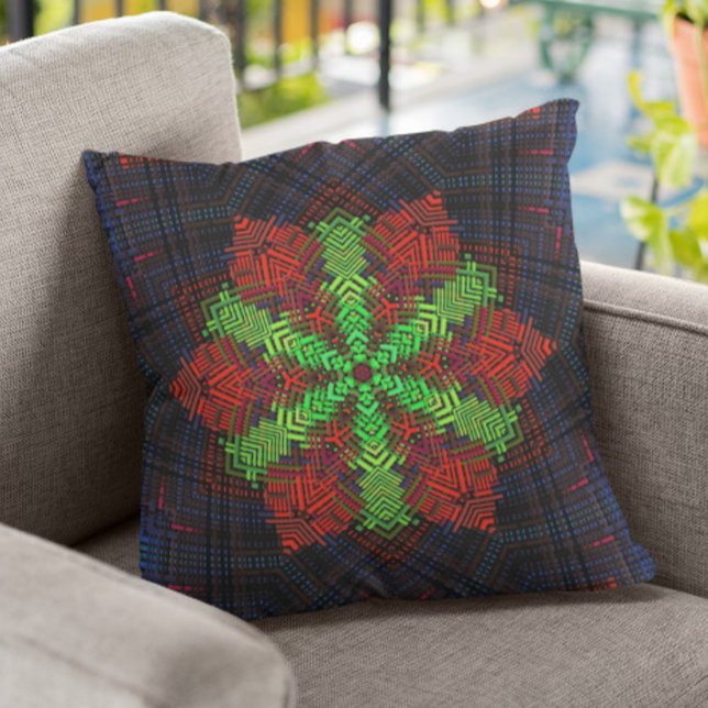 Coussin Weer Mandala Rouge Vert et Bleu (Créateur téléchargé)