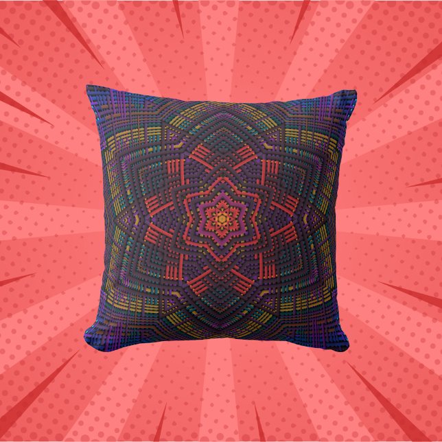 Coussin Weer Mandala violet jaune rouge et bleu (Créateur téléchargé)