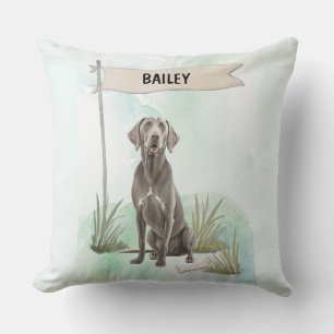 Coussin Weimaraner Aquarelle Chien Personnalisé