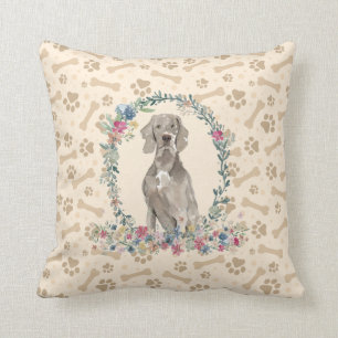 Coussin Weimaraner Chien Empreinte de patte & Floral Cute